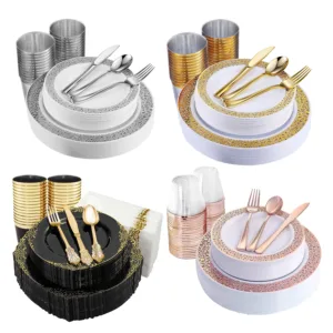 AEX 175 Piece Rim Design Dinnerware Set for 25 Guests